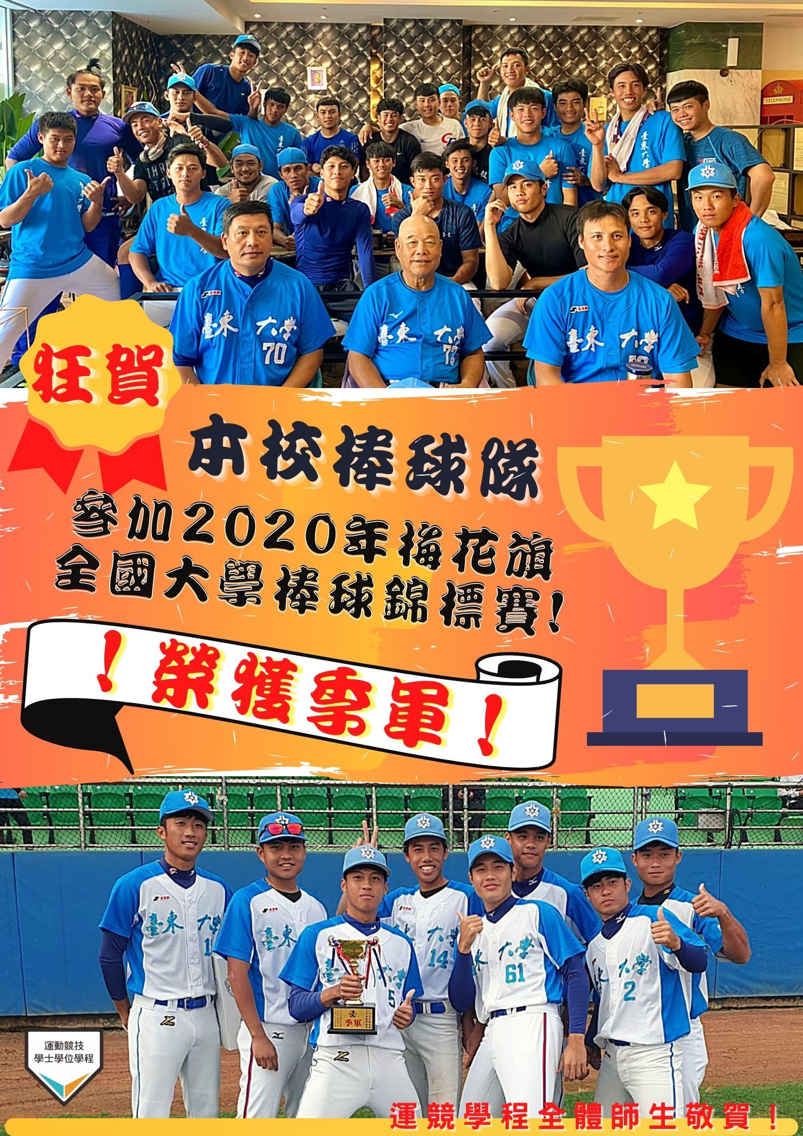 狂賀本校棒球隊參加2020年梅花旗全國大學錦標賽榮獲【季軍】